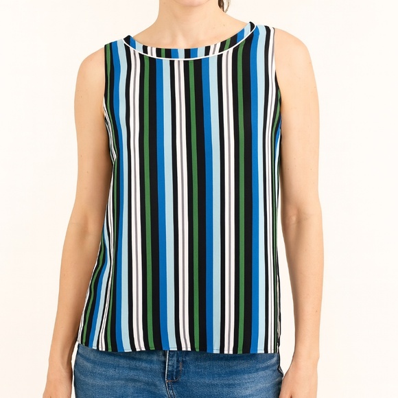 LOFT Outlet Stripe Sleeveless Blouse Blue Green Scoop Neck Tank Top NWT Size M - Picture 11 of 11